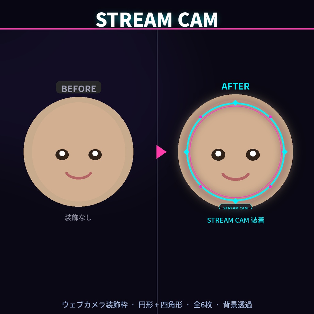 STREAM CAM|ウェブカメラ装飾フレームセット 4形状×3カラー 全12枚