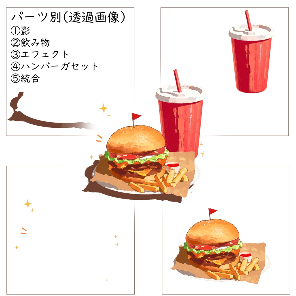 【素材】ハンバーガーセット【mp4+png】