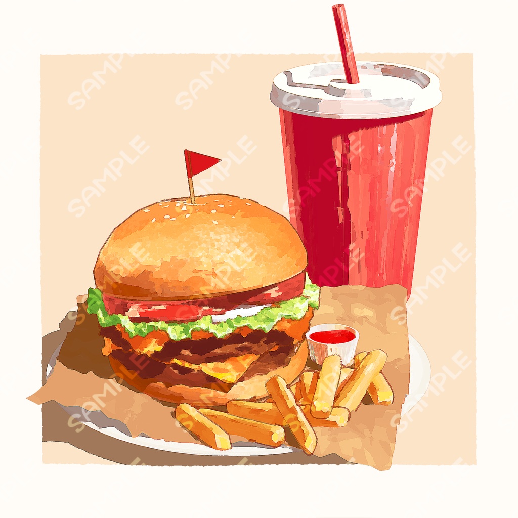 【素材】ハンバーガーセット【mp4＋png】
