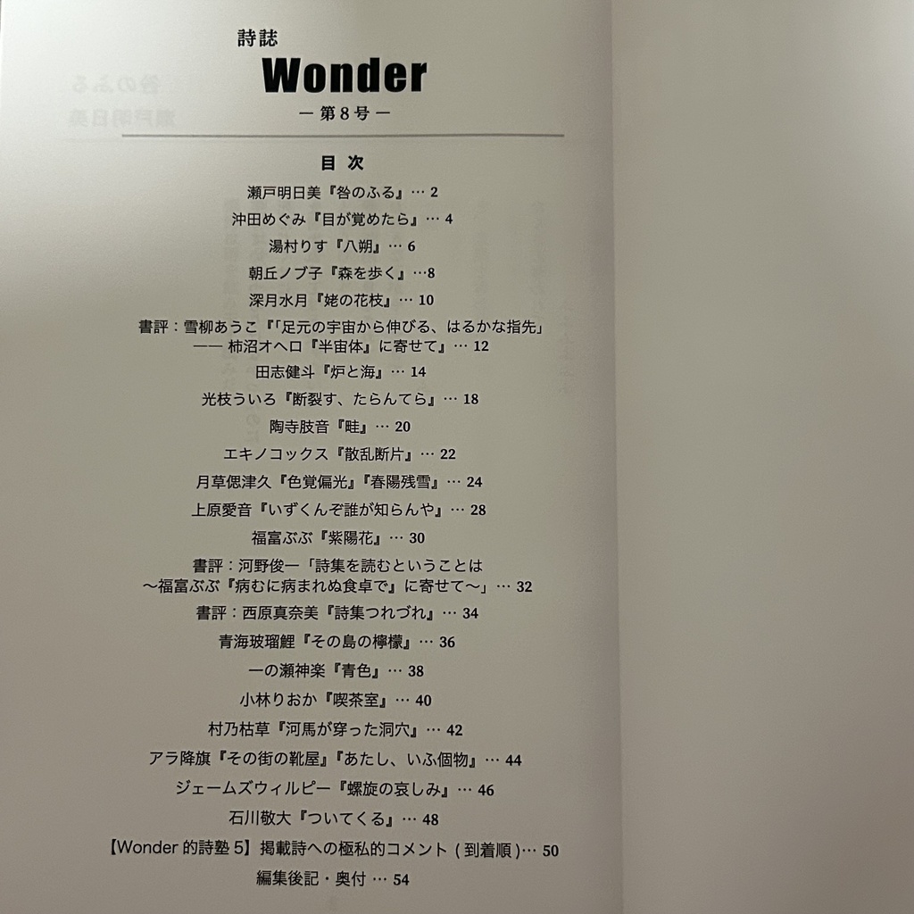 詩誌「Wonder」第8号