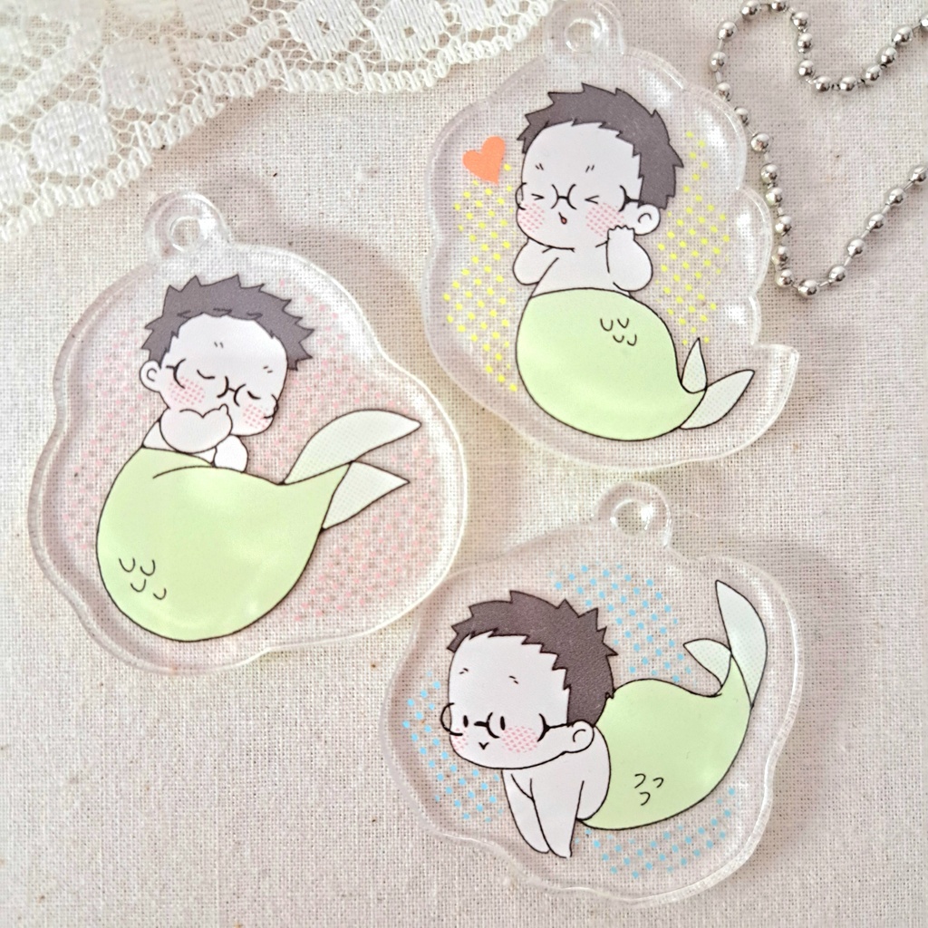 人魚のゆうやのアクリルキーホルダー三種