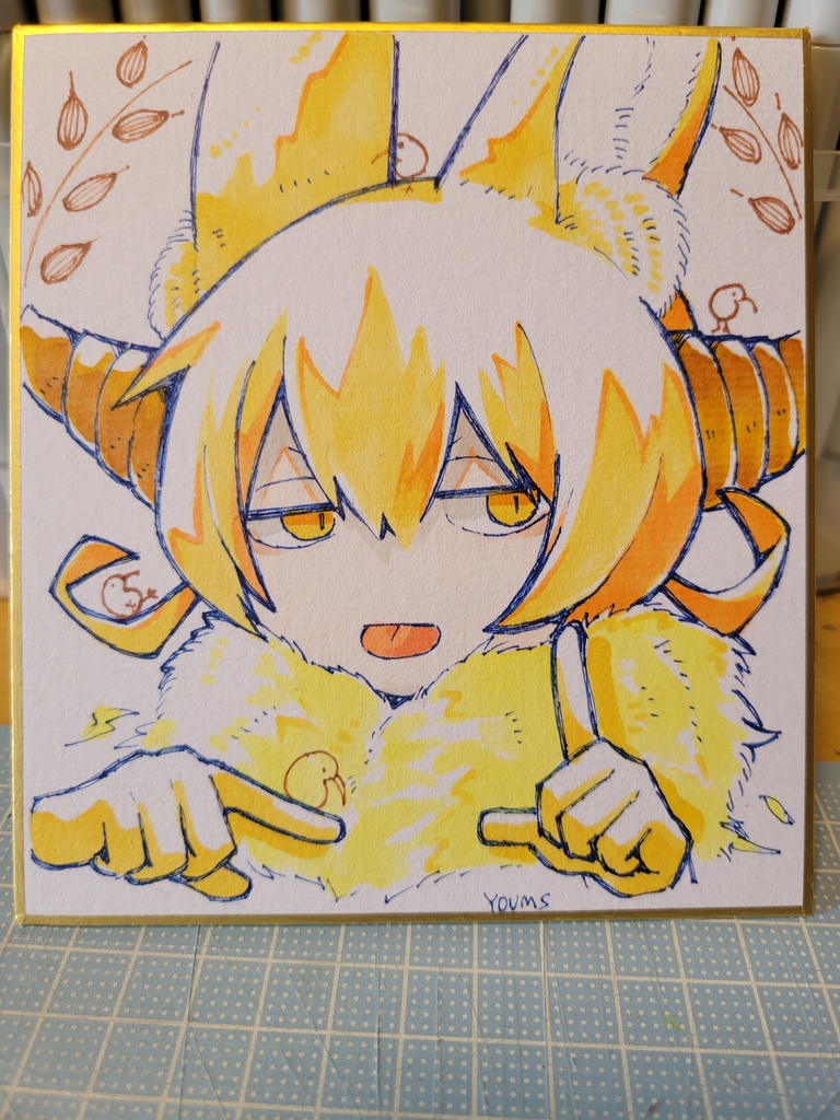 【アナログ原画】ミニ色紙　パン屋のけもの