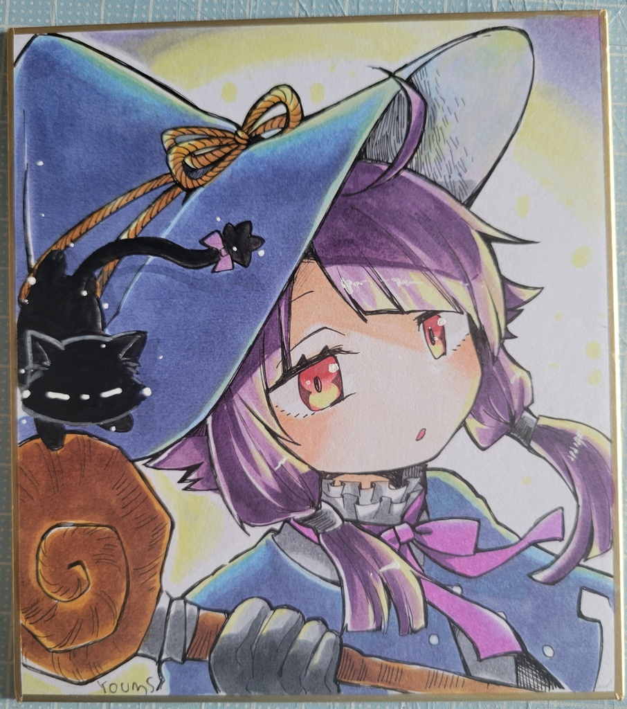 【アナログ原画】ミニ色紙　魔女っ子ちゃん
