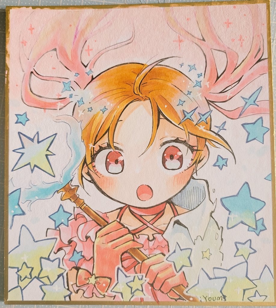 【アナログ原画】ミニ色紙　わたしが魔法少女！