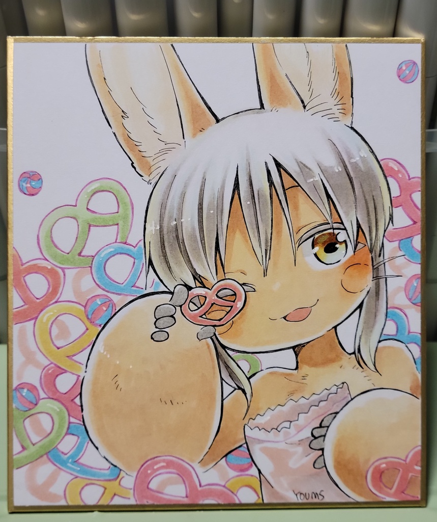 【アナログ原画】ミニ色紙　カラフルプレッツェル