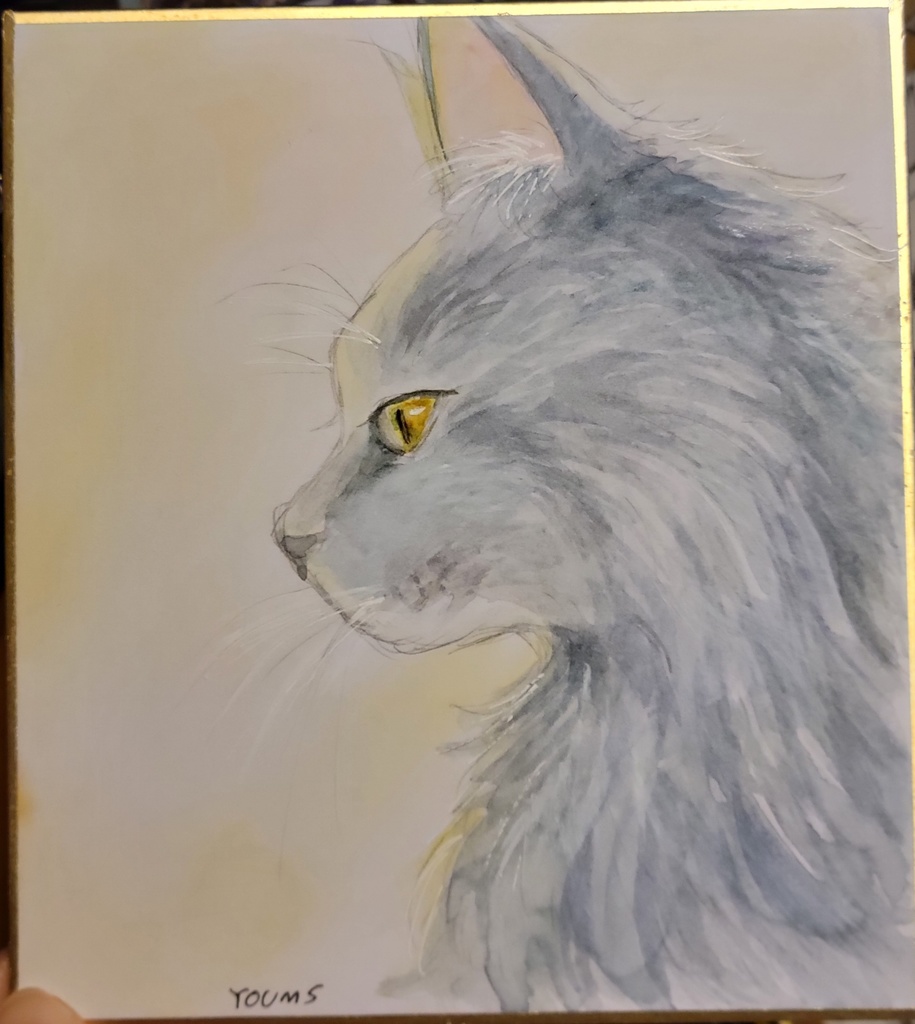 【アナログ原画】ミニ色紙　愛猫