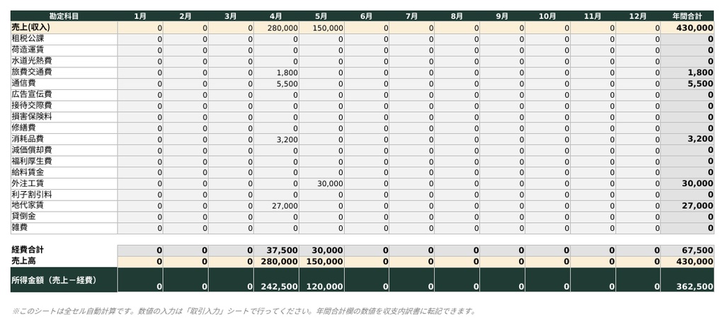 フリーランス経費管理・確定申告準備シート