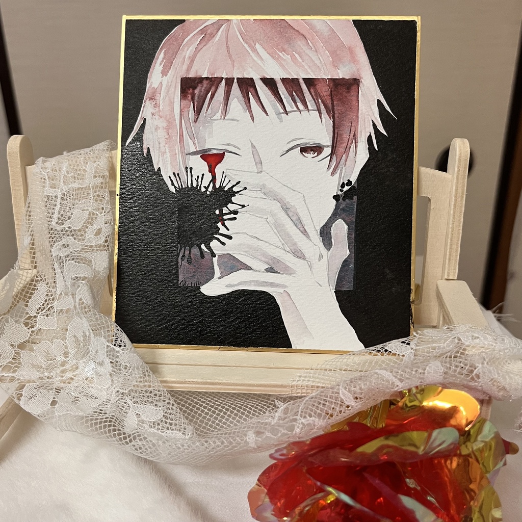 【一点物】透明水彩原画「赤い涙」
