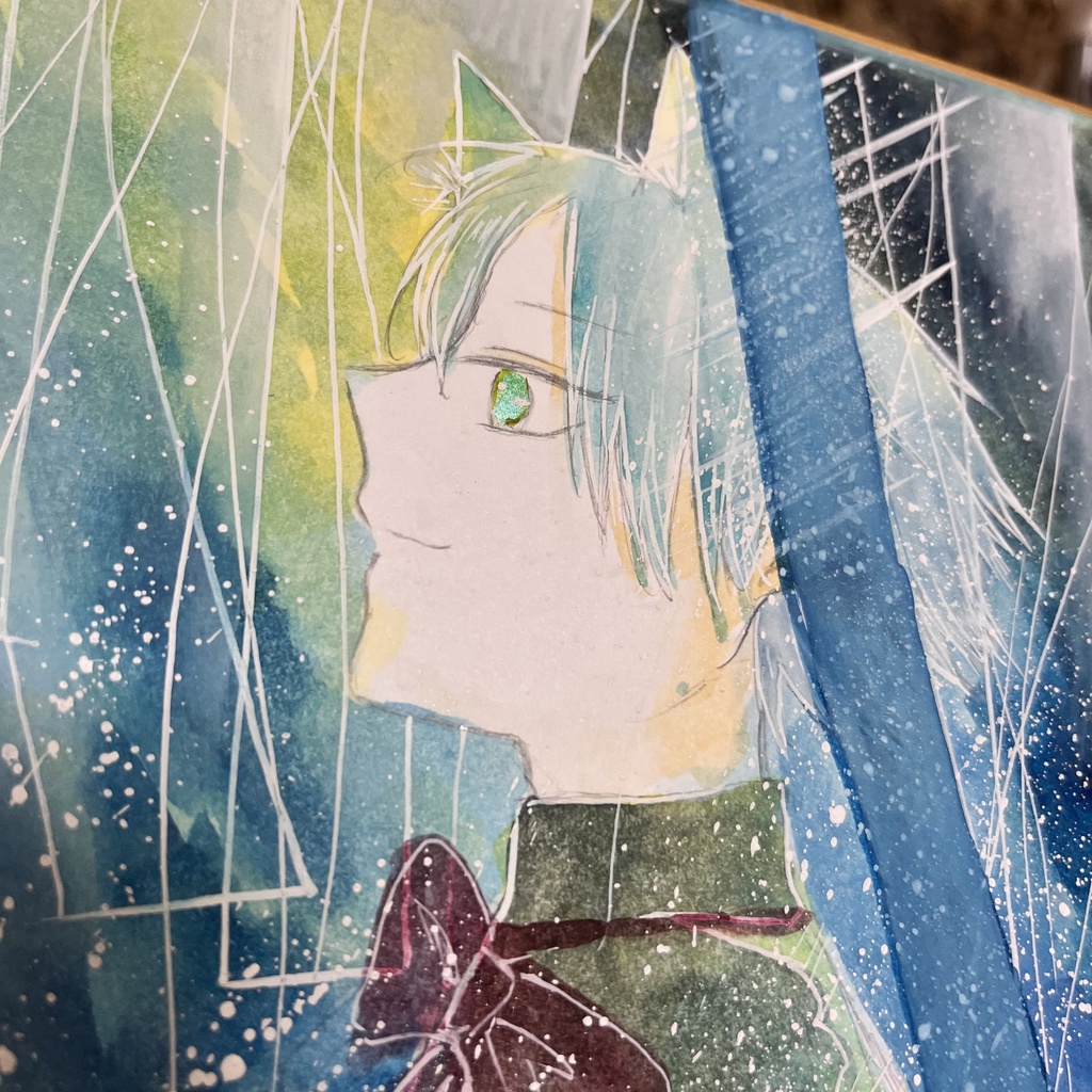【一点物】透明水彩原画「静かに信じて」