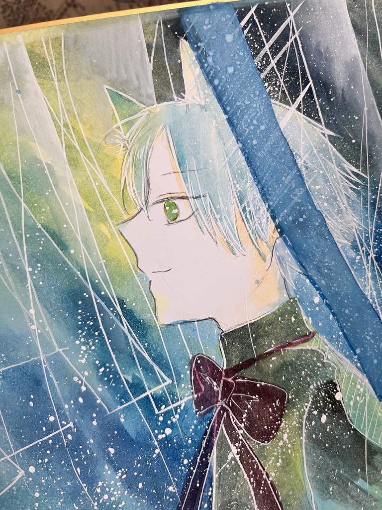【一点物】透明水彩原画「静かに信じて」