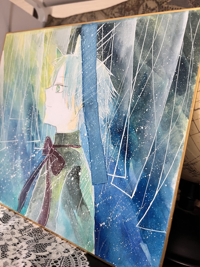 【一点物】透明水彩原画「静かに信じて」
