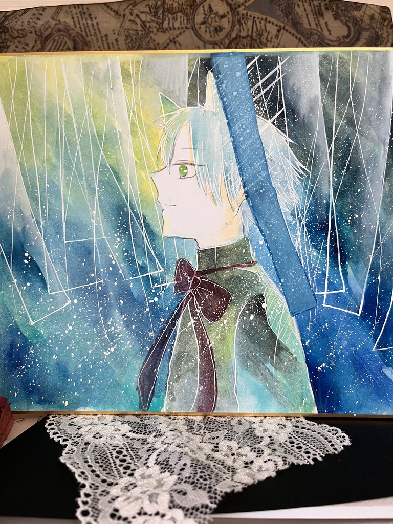 【一点物】透明水彩原画「静かに信じて」