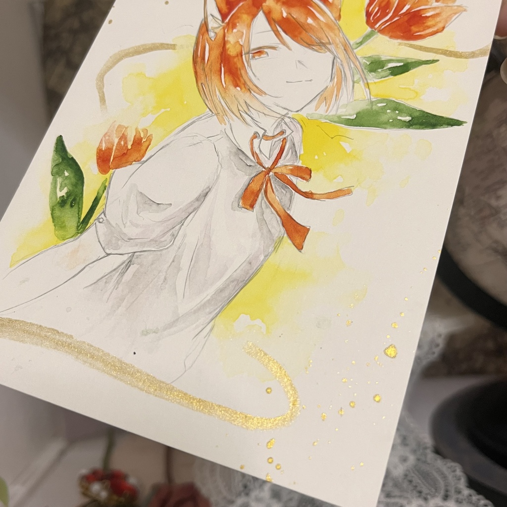 【一点物】透明水彩原画「チューリップ」