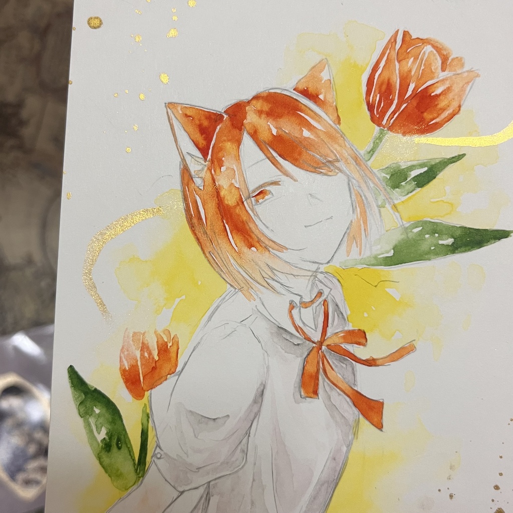 【一点物】透明水彩原画「チューリップ」