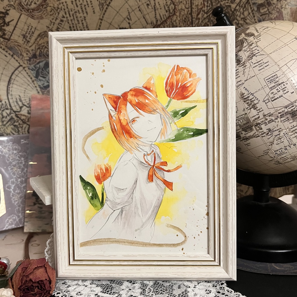 【一点物】透明水彩原画「チューリップ」