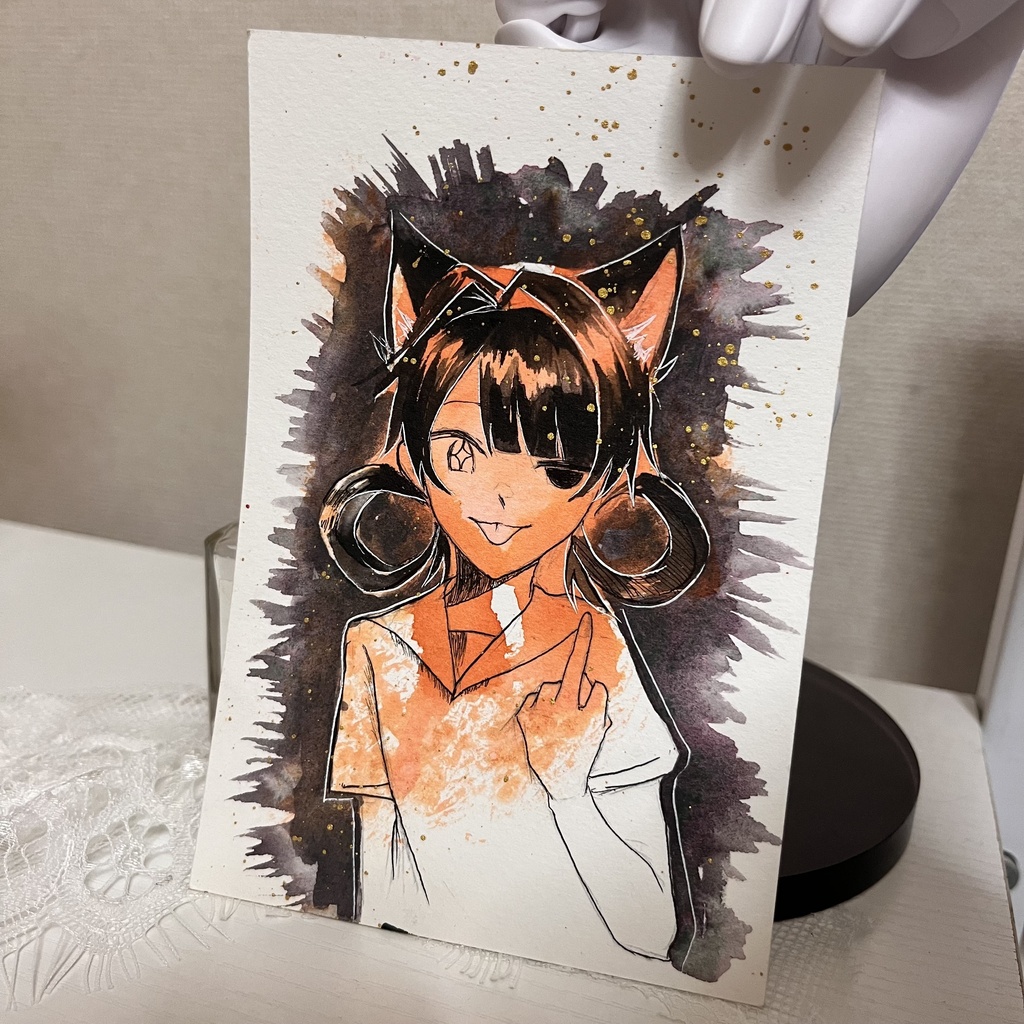 【一点物】透明水彩原画「いたずらな君」