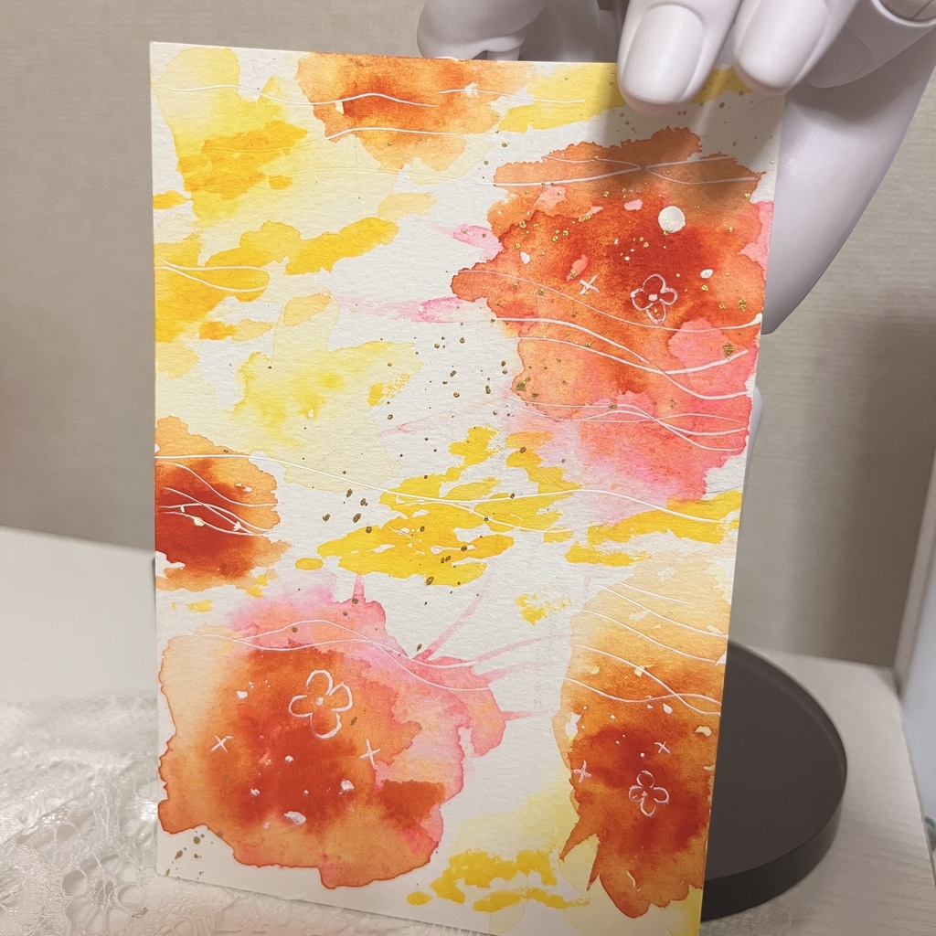 【一点物】透明水彩原画「夕焼けと黄色」