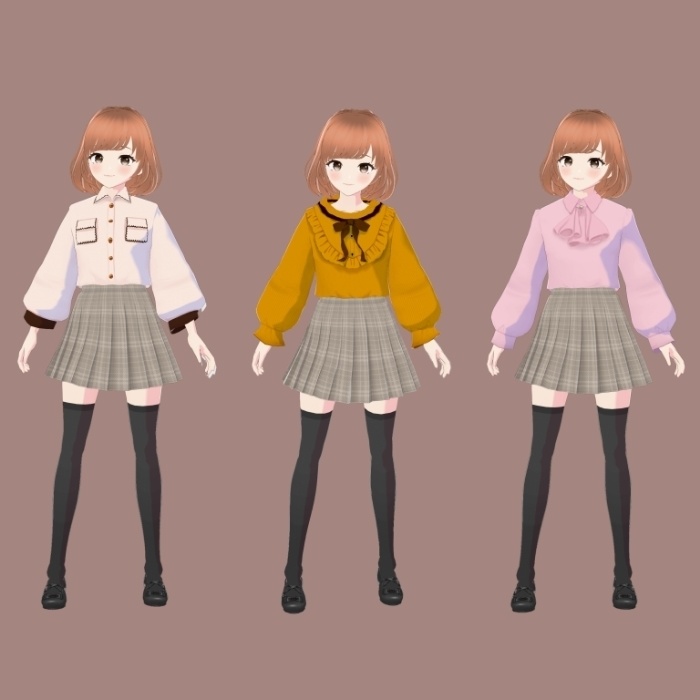 【VRoid 用】ブラウス3点セット