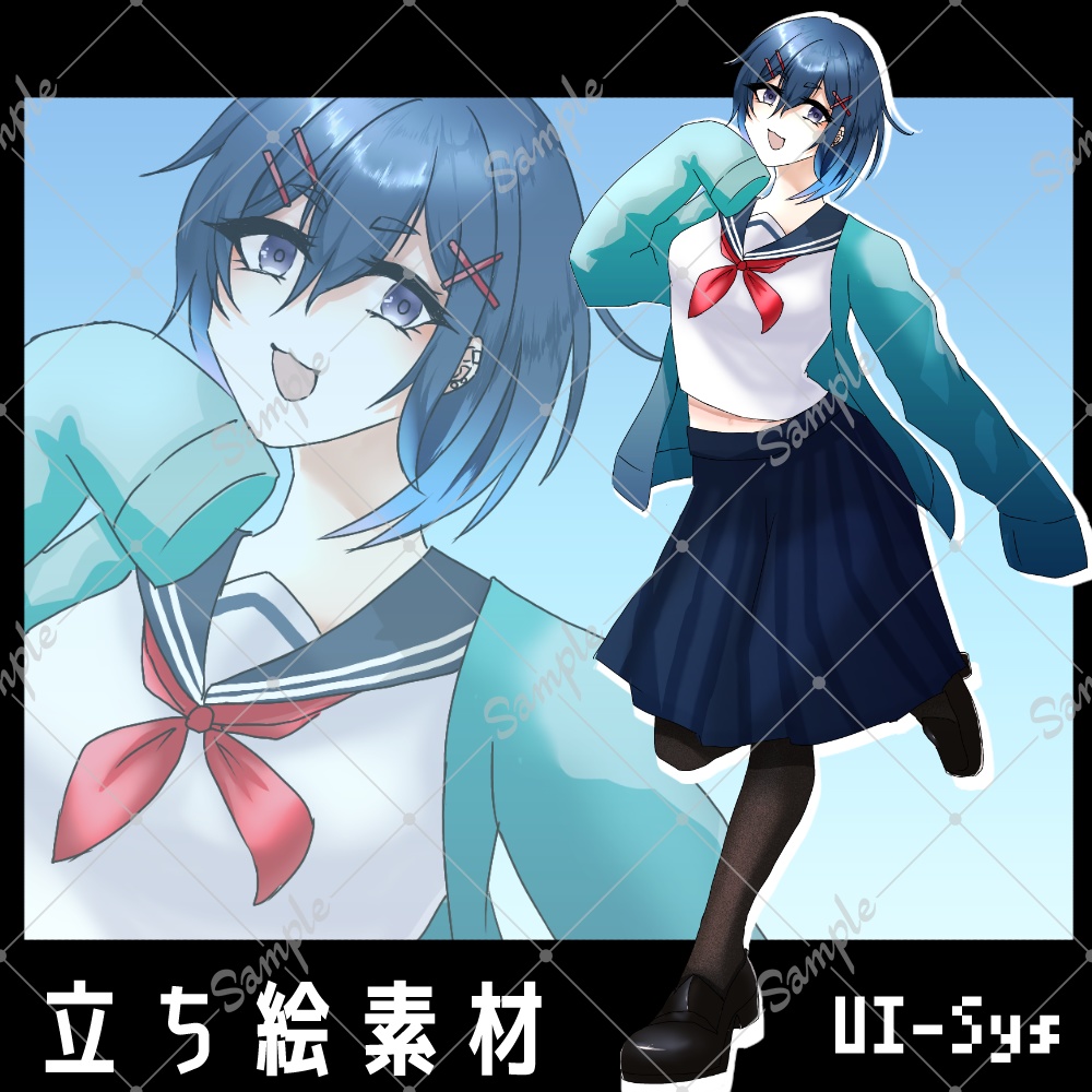 【立ち絵素材】全身_女性_学生_萌え袖