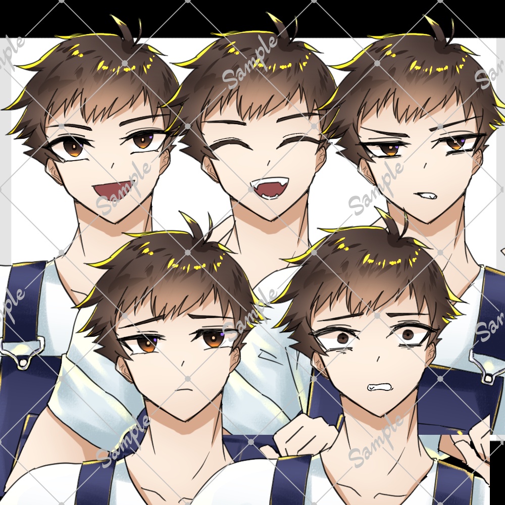 【立ち絵素材】全身_男性_短髪_茶髪_茶目_農家_表情差分あり