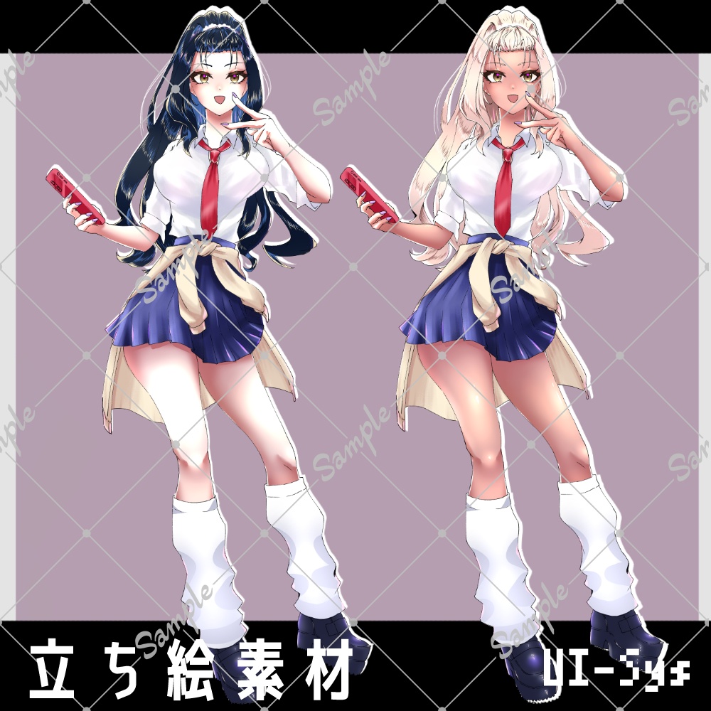 【立ち絵素材】全身_女性_ギャル_小麦肌_色白