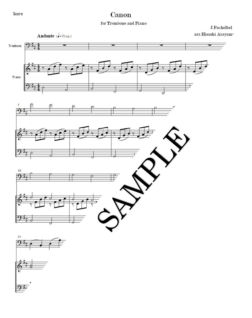 "Canon"J.Pachelbel for Trombone solo arrange パッヘルベルのカノン トロンボーンソロアレンジ