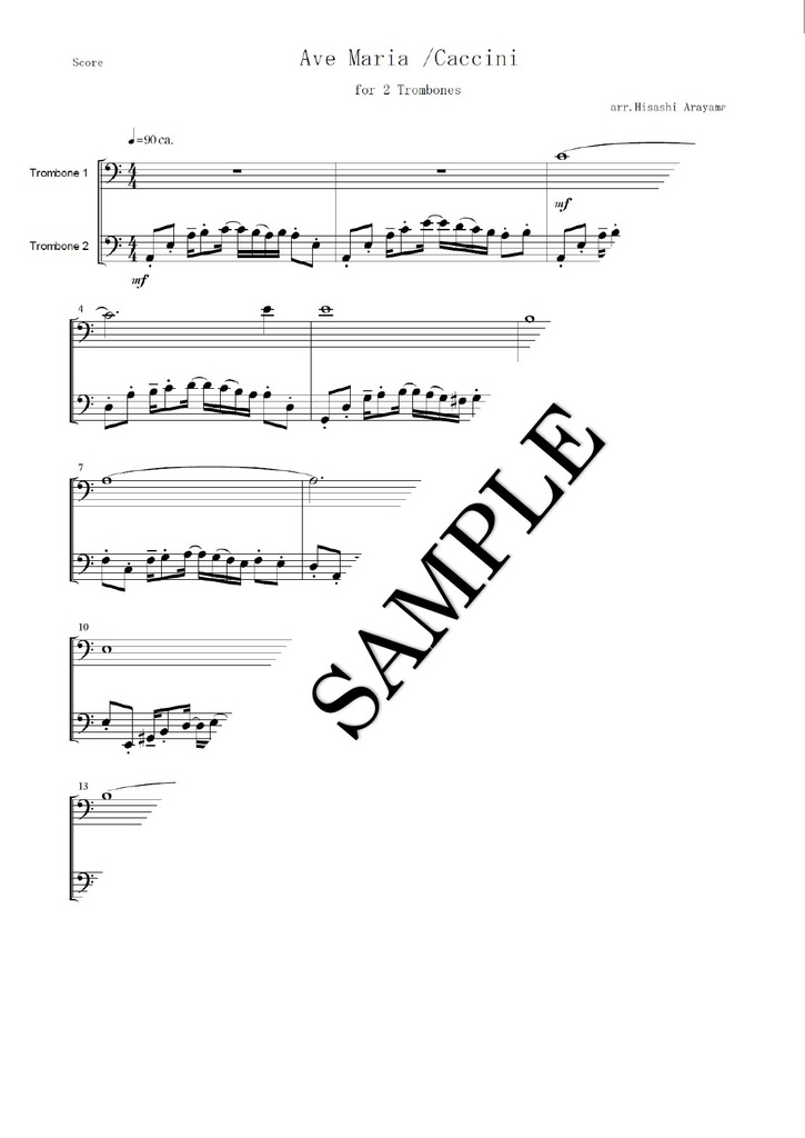 Ave Maria/Caccini for two trombones(B.Sax & Tb) カッチーニのアヴェ・マリア トロンボーン二重奏＊2ndバリトンサックスバージョン付き