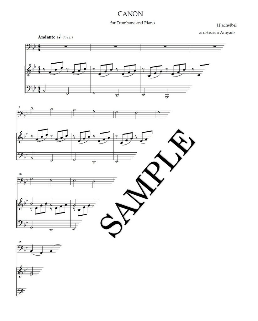 "Canon"J.Pachelbel for Trombone solo arrange in B flat パッヘルベルのカノン トロンボーンソロアレンジ B-dur バージョン