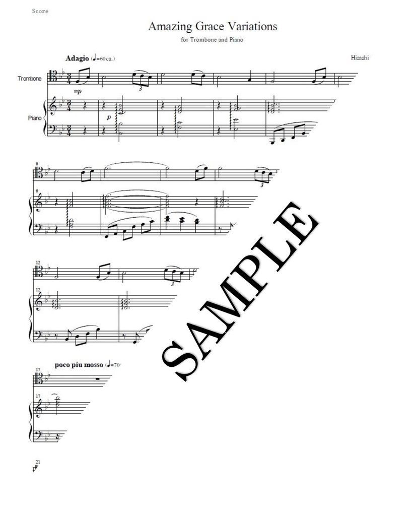 Amazing Grace Variations for Trombone and Piano アメイジング・グレイス変奏曲/トロンボーン＆ピアノ