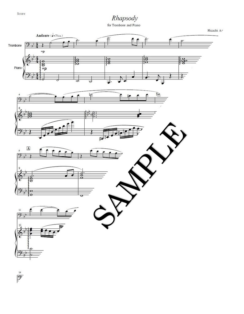 "Rhapsody" for Trombone and Piano トロンボーンとピアノのための「ラプソディ」【楽譜】
