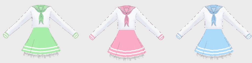 Pastel Long Sleeve Sailor Uniform and Skirt with Frills Vroid Textures