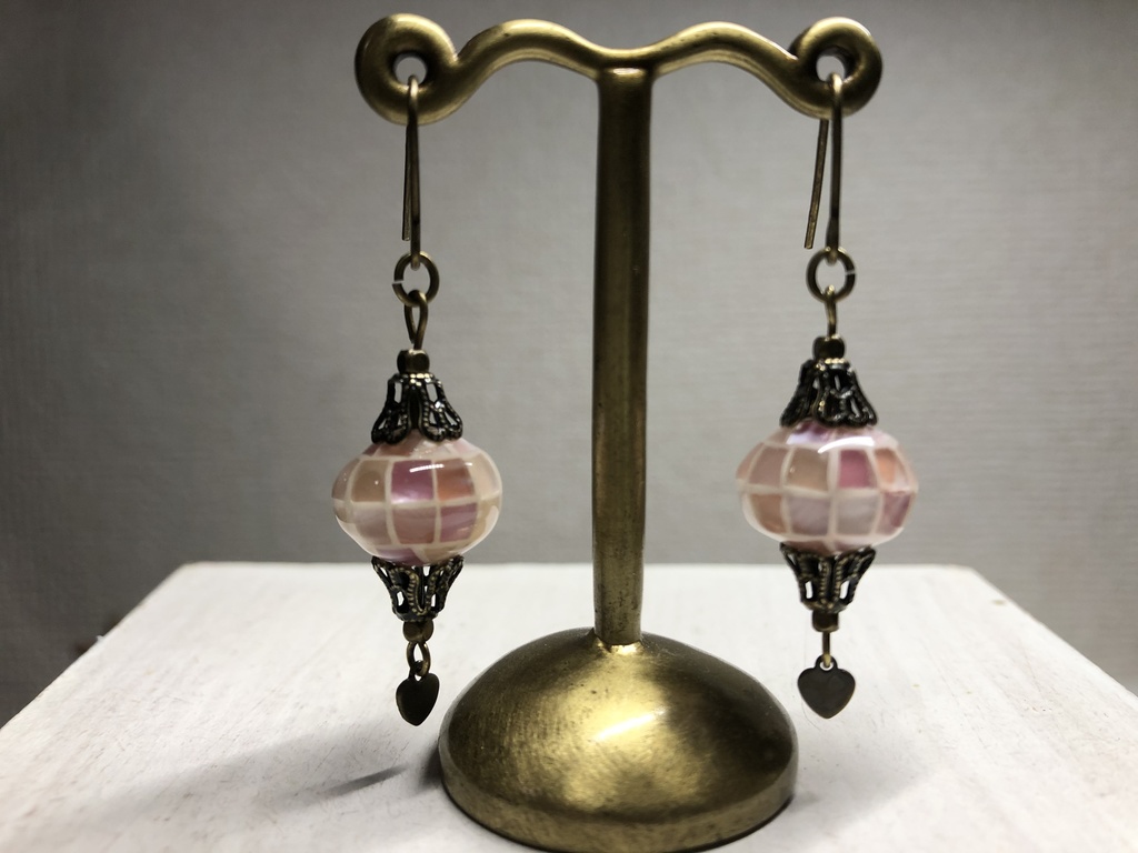 トルコランプピアス(モザイクシェル ピンク×オレンジ)