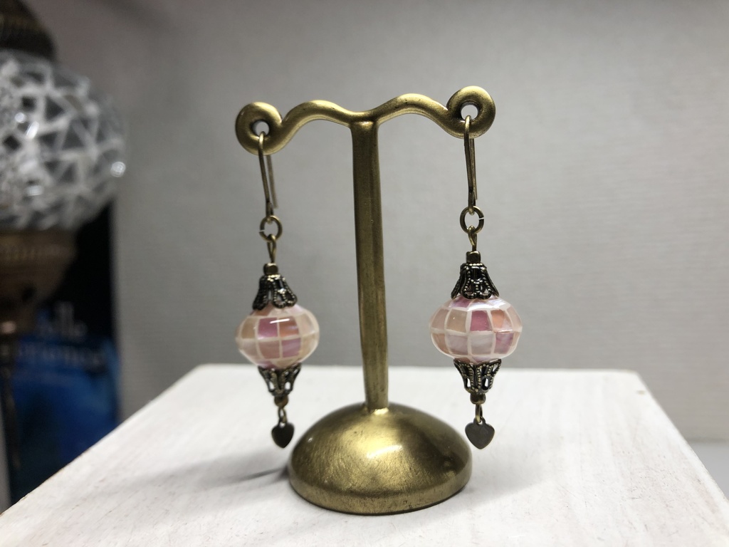 トルコランプピアス(モザイクシェル ピンク×オレンジ)
