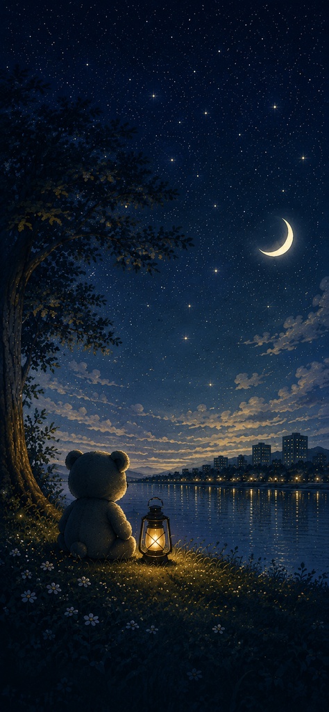 「灯りの残る夜」スマホ壁紙
