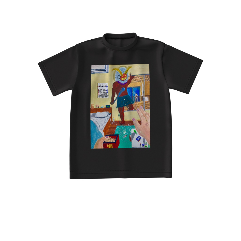 「鬼入ってきた」ビッグシルエットTシャツ（黒）