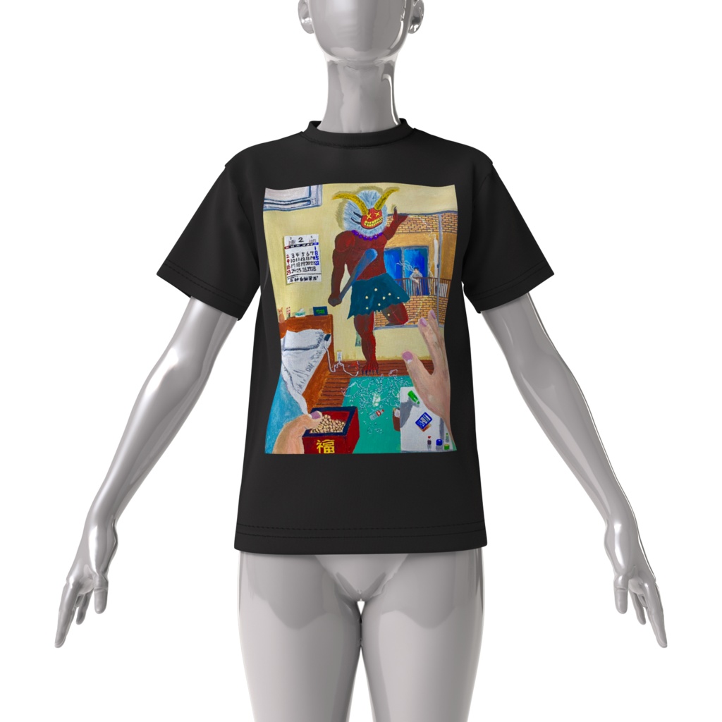 「鬼入ってきた」ビッグシルエットTシャツ(黒)