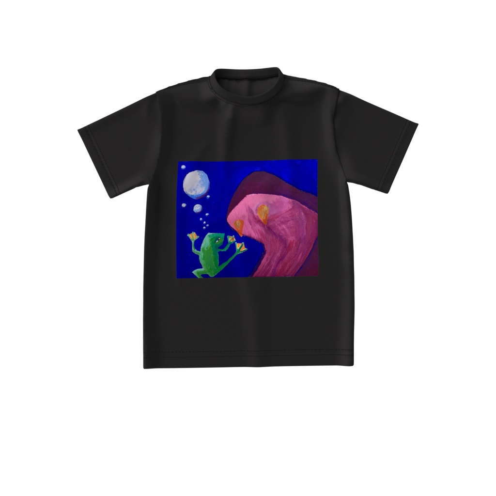 「驚きガエル」ビッグシルエットTシャツ（黒）