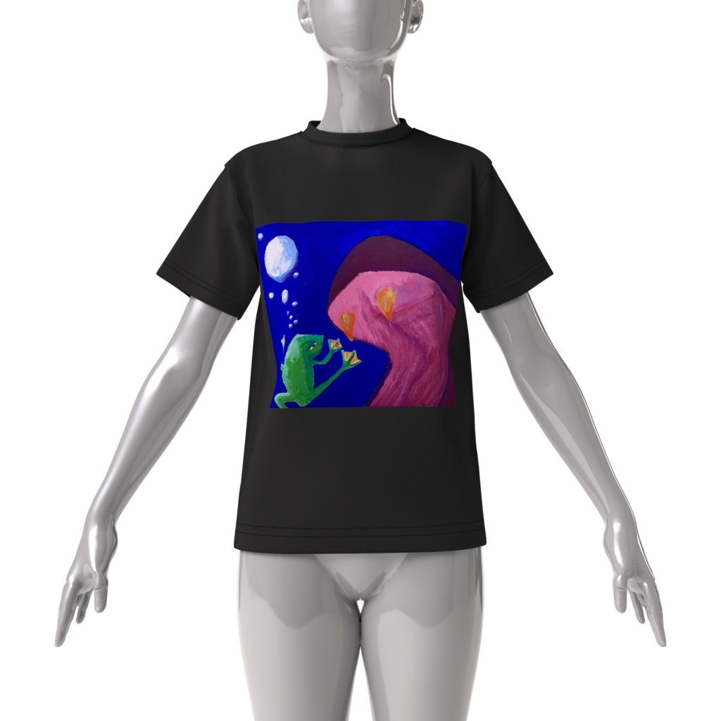 「驚きガエル」ビッグシルエットTシャツ(黒)