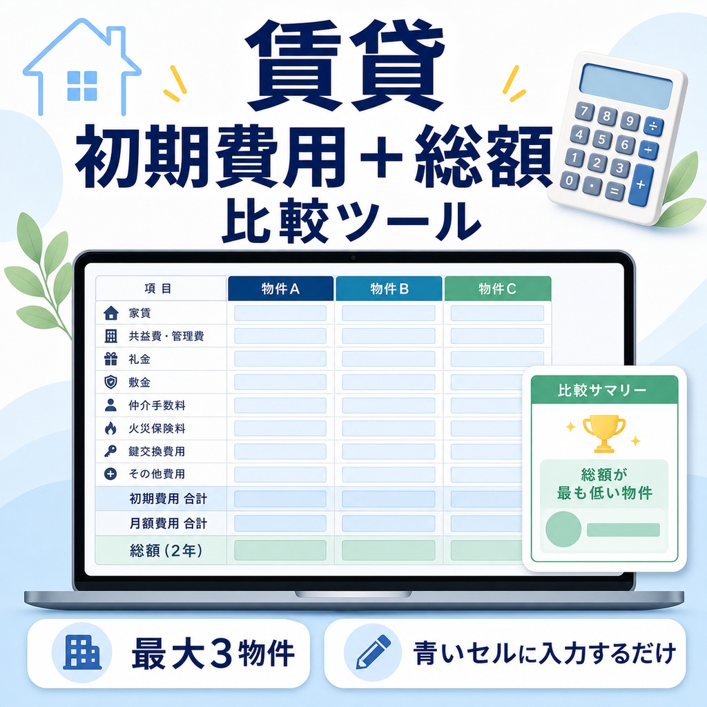 賃貸の初期費用＋総額を自動比較｜Googleスプレッドシート対応ツール（最大3物件）