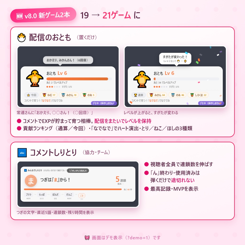 わんコメ連携 視聴者が遊べる配信おまけ21ゲーム コメントあそびキット v8.0
