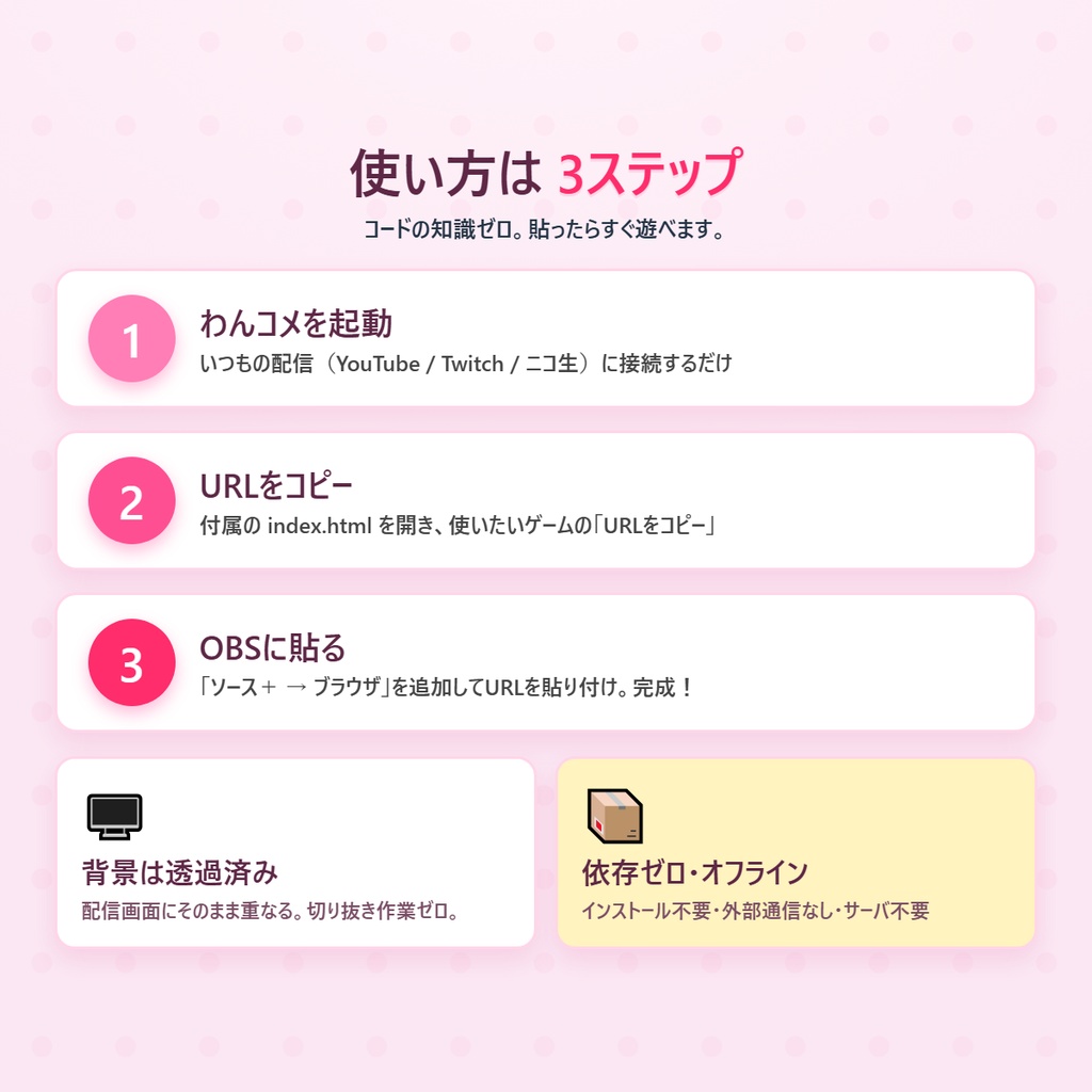 わんコメ連携 視聴者が遊べる配信おまけ19ゲーム コメントあそびキット v7.0