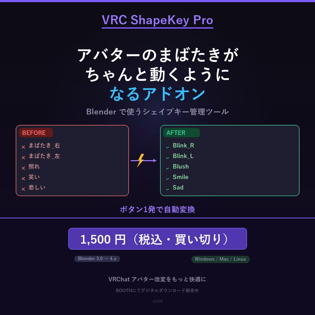 VRC ShapeKey Pro - VRChat向けシェイプキー統合管理 Blenderアドオン