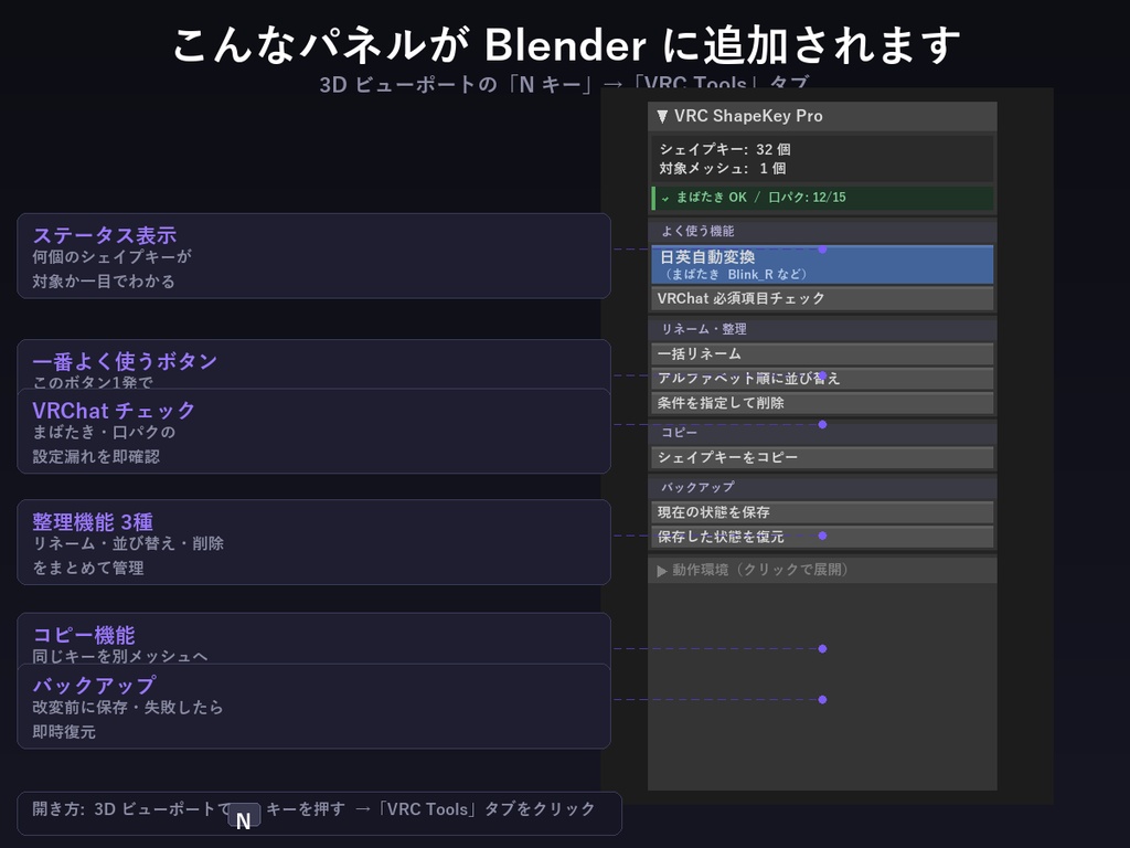 VRC ShapeKey Pro - VRChat向けシェイプキー統合管理 Blenderアドオン