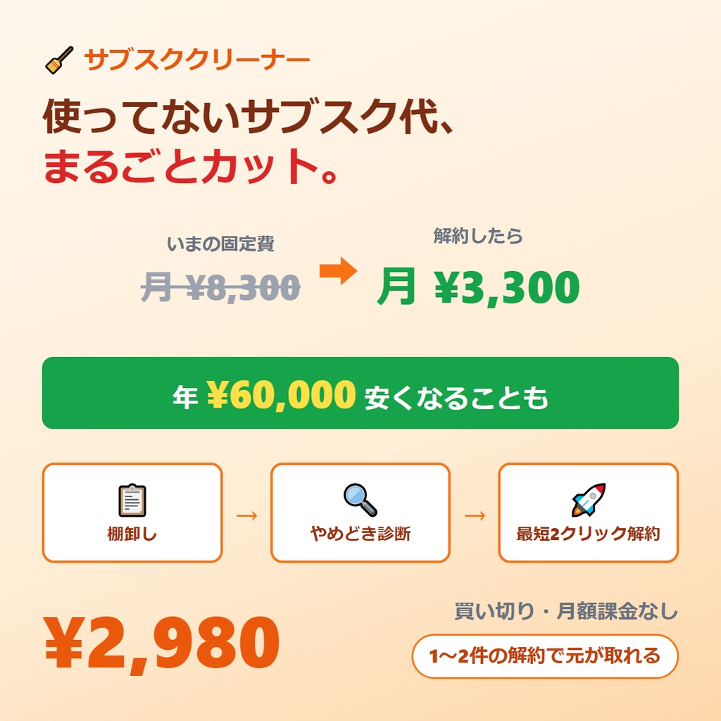 サブスククリーナー｜使ってないサブスク、最短2クリックで解約