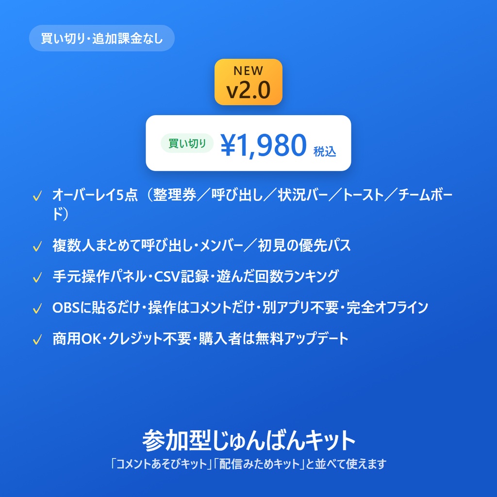 参加型じゅんばんキット|参加型配信の「順番待ち」を見やすく・公平に・自動で【v2.0/チーム戦対応】