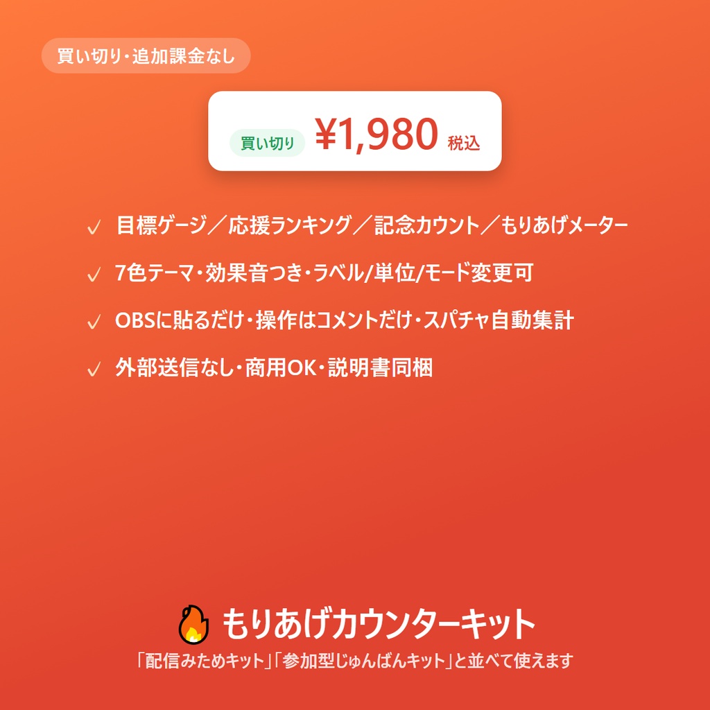 もりあげカウンターキット|配信を「数字」で盛り上げるOBSオーバーレイ4点
