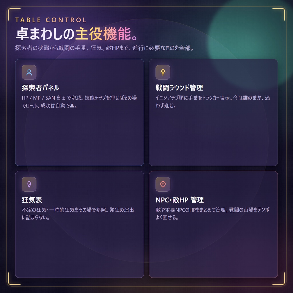 KPデスク v4.0|クトゥルフ神話TRPG キーパー用 卓上進行ツール ─ 敵の攻撃も内緒ロールもワンクリック【完全オフライン・買い切り】