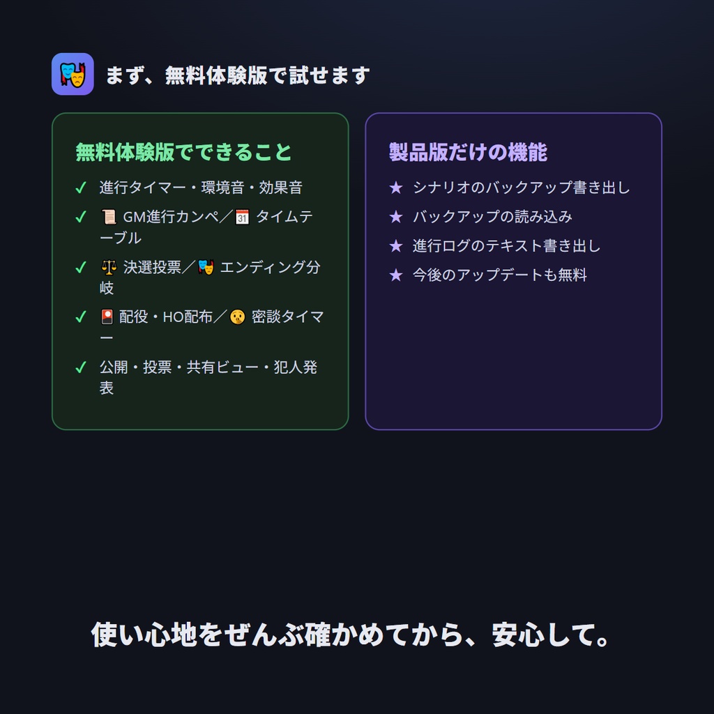 マダミス進行卓 ─ マーダーミステリーGM進行支援ツール(盤面いらず・完全オフライン)