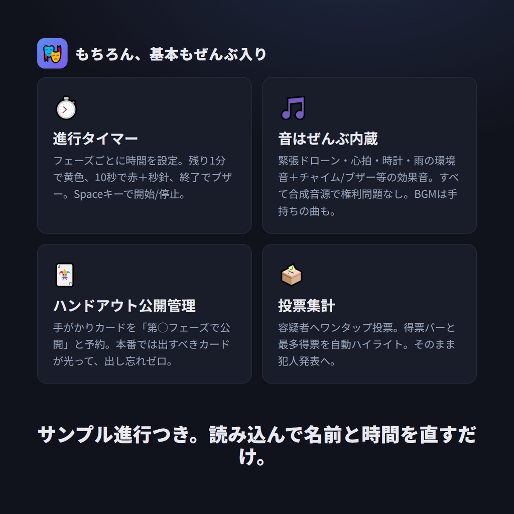 マダミス進行卓 ─ マーダーミステリーGM進行支援ツール(盤面いらず・完全オフライン)