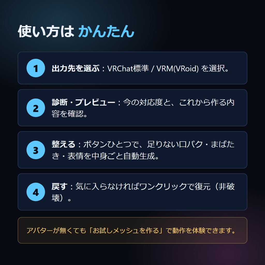 【無料体験版あり】MMD表情→VRChat 表情 自動セットアップ v2.0(Blenderアドオン/VRM対応)